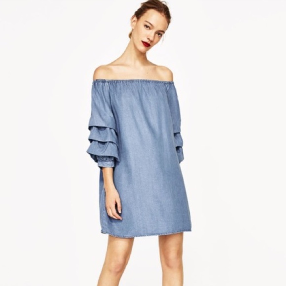 Zara Premium Denim Collection Off Shoulder Dress